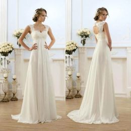 Dresses 2020 New Romantic Beach Aline Wedding Dresses Cheap Maternity Cap Sleeve Keyhole Lace Up Backless Chiffon Summer Pregnant Bridal