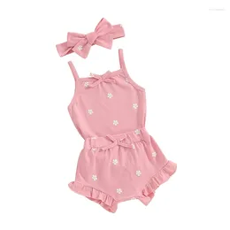 Clothing Sets Baby Girls 3Pcs Summer Outfit Sleeveless Bow Romper Ruffle Shorts Headband Set Born Clothes