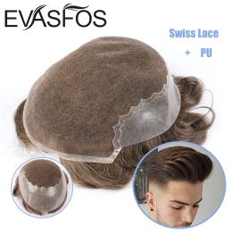 Toupees Toupees EVASFOS Men's Bleached Knots Swiss Lace Thin PU For Men Toupee Natural Human Hair Replacement Men Hairpiece System Toupee