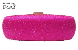 Boutique De FGG Pink Fuchsia Crystal Diamond Women Evening Purse Minere Clutch Bag Bridal Wedding Clutches Chain Handbag 2110226004063