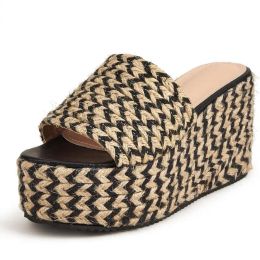 Boots Fashion Women Slippers Wisteria Wedges Round Toe Slipon Street Style Korean Style Platform Weave Mixed Colours Women Shoes New