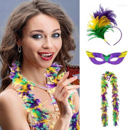 Party Supplies Tricolor Eyemask Feathers Headband Neckerchief Mardi Gras Costume Accessories Set Halloween Cosplay Carnival Props