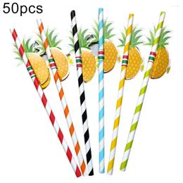 Disposable Cups Straws 50Pcs/Set Pineapple Paper Drinking Beverage Bar Birthday Party Supplies Wedding Decor