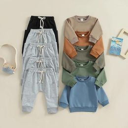 Clothing Sets 0-3Y Toddler Baby Boys Fall Outfits Solid Colour Crew Neck Long Sleeve Sweatshirts And Pants 3pcs Casual Clothes Set