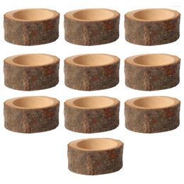 Candle Holders 10Pcs Pillar Candleholder Decoration Natural Wood Candlestick (Coffee) Diwali