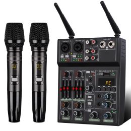 Equipment Bmax2 Professional Audio Mixer with Wireless Microphone, Sound Mixer Console System Interface 4channel Dj Mixer