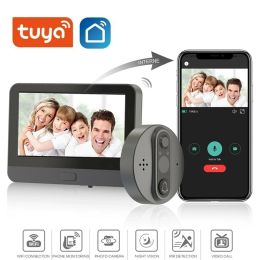 Doorbell Tuya 1080P Smart WiFi Door Bell Eye Digital Peephole Camera Surveillance Audio PIR FHD Infrared Alexa Google Announcement Viewer