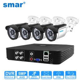 Lens Smar 4CH CCTV System 5MP 1080P AHD Camera Kit 5 in 1 Video Recorder Surveillance System Outdoor Security Camera Email Alarm