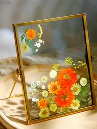 Frames Metal Transparent Glass Po Frame Handmade Dried Flower Plant Desktop Floral Decoration