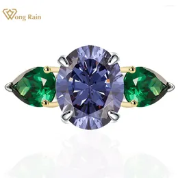 Cluster Rings Wong Rain 925 Sterling Silver Oval Cut 8 10MM Sapphire Emerald Gemstone Ring For Women Wedding Engagement Jewelry Wholesale
