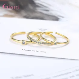 Cluster Rings Luxury Gold Round Zircon Adjustable For Women Man Classic Geometric Three Multi-Layer Open Ring Jewellery Wholesale