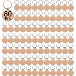 Keychains 80Pcs Blank Round-Shaped Wooden Keychain Unfinished Circles Key Rings Wood Ring Tags DIY