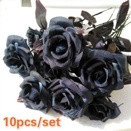Decorative Flowers 10pcs/Set Artificial Black Rose Bouquet Halloween Home Simulation Fake Flower Wedding Par