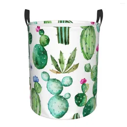 Laundry Bags Waterproof Storage Bag Watercolour Cactus Green Household Dirty Basket Folding Bucket Clothes Toys Organiser