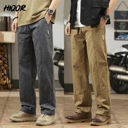 HIQOR Men Cargo Pants 2024 Spring In Straight Tube Outdoor Work Workwear Hombre Baggy Casual Pant Y2k Male Trousers For 240326