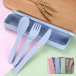 Dinnerware Sets Wheat Straw Set Portable Tableware Knife Fork Spoon Chopsticks Travel Cutlery Reusable Camping Utensil Box