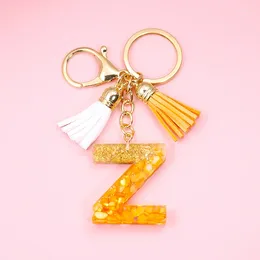 Keychains Fashion English Letter Pendant Orange Resin A-Z Initials Tassels Keyrings Handbags Hanging Ornaments Gifts Accessories