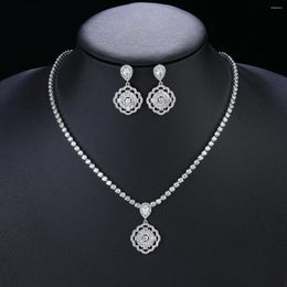 Necklace Earrings Set Fashion Simple Transparent CZ Shiny Cubic Zirconia Wedding Party Pendat Jewellery CN10754