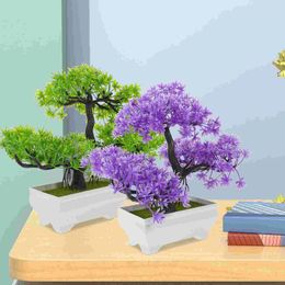 Decorative Flowers 2pcs Artificial Bonsai Tree Realistic Plant Potted Pine Ornament