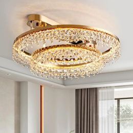 Ceiling Lights Living Room Modern Lustre Led Dimmable Gold Metal Luxury K9 Crystals Lamp Indoor Mounted Lighting