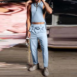 Men's Tracksuits Men Sets Patchwork Streetwear O-neck Sleeveless Zipper Tank Tops & Lace Up Pants 2PCS 2024 Fashion Casual Suits INCERUN