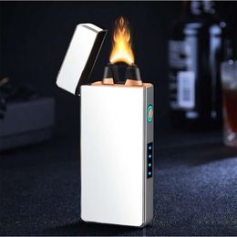 Outdoor Windproof Metal Portable USB Charging Thick Single Arc Lighter LED Power Display Touch Sensing Long Lasting Life Gadgets