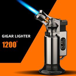 2023 Metal Outdoor Windproof Butane Without Gas Lighter Blue Flame Turbine Torch Large Fire Kitchen BBQ Camping Metal Welding Spray Gun