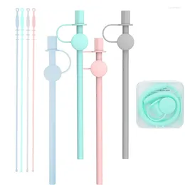 Disposable Cups Straws 1 Set Reusable Food Grade Silicone Straight Bent Drinking Straw With Cleaning Brush Party Bar Accessory