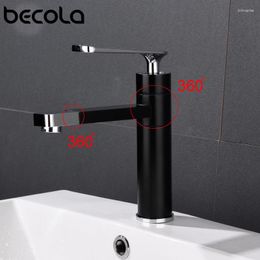 Bathroom Sink Faucets BECOLA 360 Degree Rote Basin Faucet Black Single Handle Cold And Water Mixer Brass Taps For Restroom