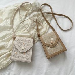 Evening Bags 2024 Summer Handmade Phone For Women Weaving Ladies Straw Bag Wrapped Beach Shoulder Crossbody Handbag Purse