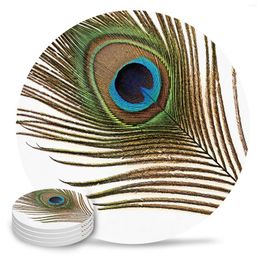 Table Mats Animal Peacock Feather Coasters Ceramic Set Round Absorbent Drink Coffee Tea Cup Placemats Mat