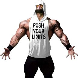 Men Hoodies Tank Top Sleeveless Muscle Gym Sport Slim Vest Fitness Hooded Clothing Workout Elastic Men Tank Top 240402