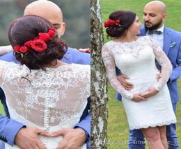 Long Sleeve Short Sheath Wedding Dresses Jewel Neck 2019 Simple Design Vestidos de Noiva Mini Bridal Gowns Custom Size2198461