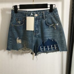 Letters Women Denim Shorts Hole Pearl Design Jeans Luxury Sexy Mini Short Jeans Casual Daily Summer Street Style Jean Shorts