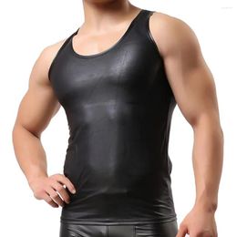 Men's Tank Tops Men Blouse Bright Leather Crop Top Faux Fit T-shirt Soft Undershirt Lacquer