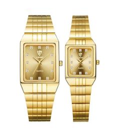 Goldene Luxusquarz Männer Frauen Uhren Golden Armband Armband Uhren Edelstahl Mode weibliches männliches Uhr Geschenk 8808 2108043383087