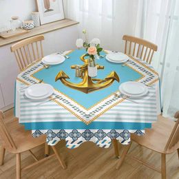 Table Cloth Anchor Stripes Waterproof Wedding Holiday Tablecloth Coffee Decor Cover