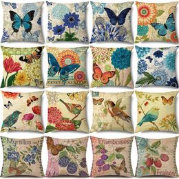 Pillow Butterfly Cover Square Throw Case Flowers Plant Printed Pillowcase Farmhouse Home Couch Decorative