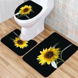 Bath Mats Sunflowers Mat Set Flowers Orange Sun Beautiful Yellow Floral Low Pile Memory Foam Toilet Cover U-Shaped Carpet