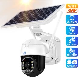 Cameras 3MP Wifi Solar Camera Outdoor PIR Human Detection Two Way Audio Wireless PTZ Camera Colour Night Vision Battery Security Camera