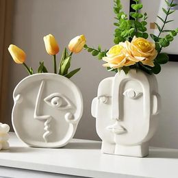 Vases Nordic Ins Face Luxury Vase Ornaments Living Room Ceramic Dried Flower Creative Home Decoration