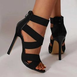 Dress Shoes New Black Sexy Open Toes Gladiator Womens Sandals Super High Heel Pumps Broadband Back Zipper Party Wedding Sandal H240517