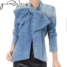 Women's Blouses Women Blouse Denim Long Sleeve Jean Retro Bow Shirt All Match Ladies Tops Spring Top 2024 Fashion