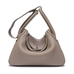 High definition leather designer bag family silver buckle Lindi bag genuine leather lychee pattern top layer cowhide bag single shoulder portable womens doctor bag