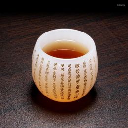Cups Saucers White Jade Porcelain Heart Sutra Tea Cup Master Single Kungfu Teacup Hundred Word Carving Chinese Character Collection Gifts