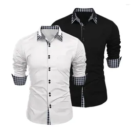 Men's Casual Shirts Men Regular Fit Shirt Stylish Colorblock Plaid Print Cardigan Coat With Slim Long Sleeve For Spring