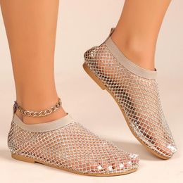 Casual Shoes Women Flats Crystal Luxury Cool Boots Sandals Summer Designer Mesh Walking Loafers Plus Size 43