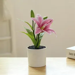 Decorative Flowers Artificial Lily Potted Bonsai Fake With Leaf Plant Wedding Flower Arrangement Props Home Decoration Party Decor