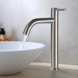 Bathroom Sink Faucets 304 Stainless Steel Raised Elbow Basin Faucet Single Cold Above Counter Washbasin