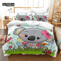 Bettwäsche -Sets Cartoon Koala Bettdecke Abdeckung Mikrofaser Cute Animal Set Blumen Blumen Bettdecke für Jungen Mädchen Kinder Zimmerzimmerdekoration